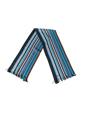 Paul Smith Striped Fringe Multi Color Knit Scarf Merino Wool